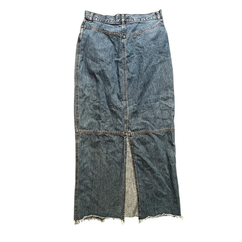 Vintage 90s Ralph Lauren Jeans Dark Wash Denim Patchwork Midi Skirt Size 4